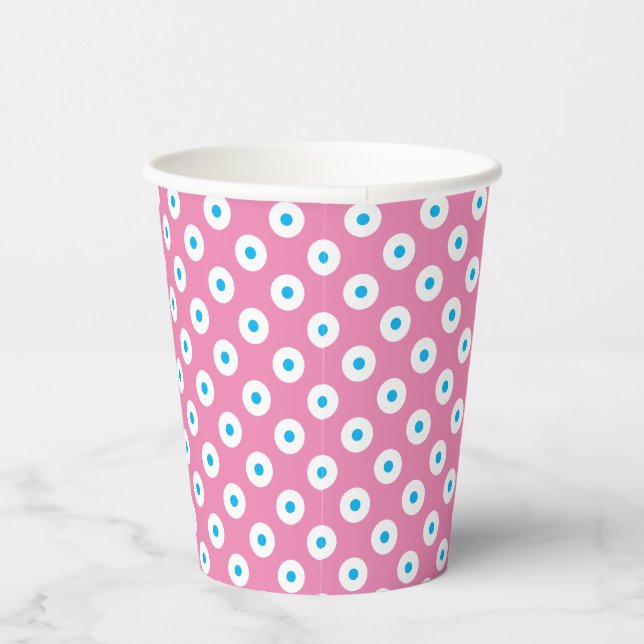 Pink Cup mit blauen und weißen Polka-Punkten Pappbecher (Rechts)