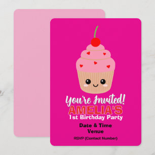 Pink Cupcake 1. Geburtstag Einladungskarte Einladung