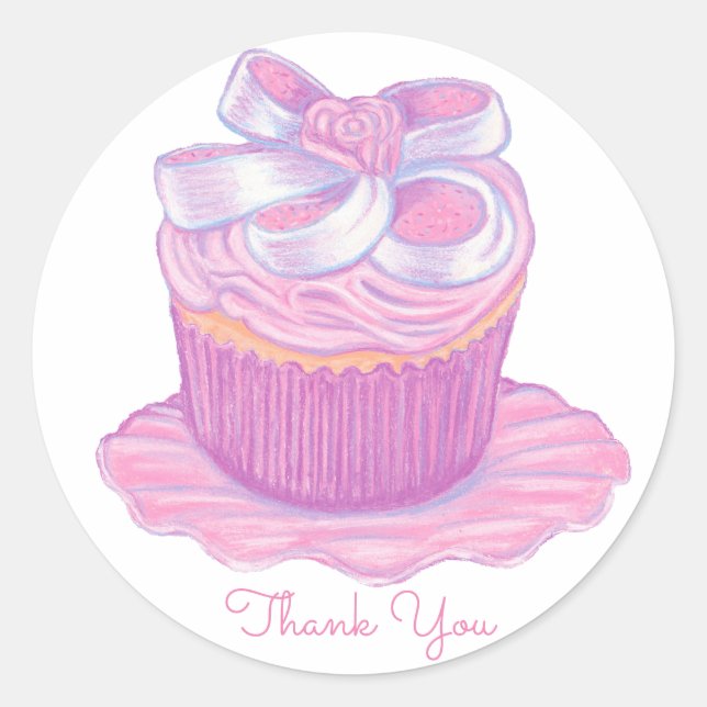 Pink Cupcake Aufkleber ~ Danke (Vorderseite)