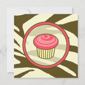 Pink Cupcake B-Tag Einladung - Braun Zebra Print