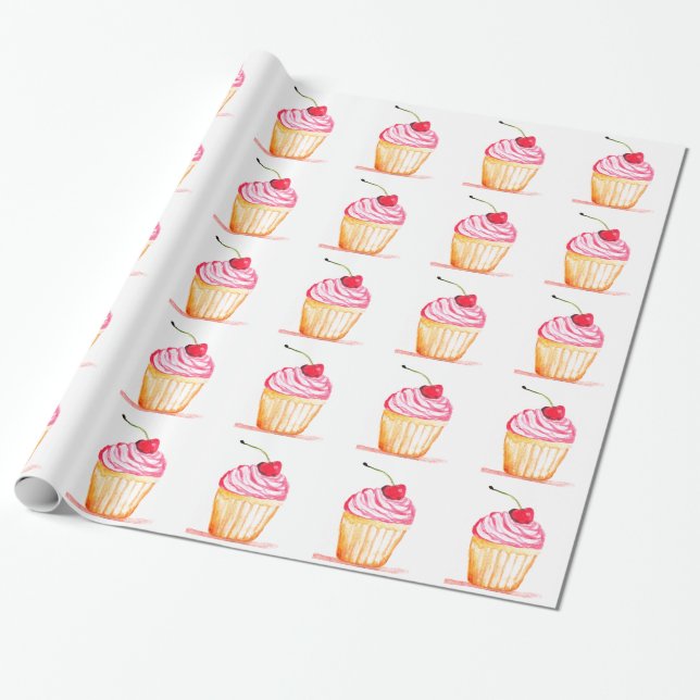 Pink cupcake Backen Niedliches Muster Kinder Geschenkpapier (Ungerollt)