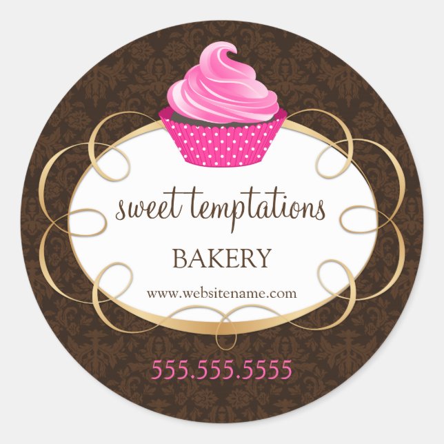 Pink Cupcake Bakery Packung Runder Aufkleber (Vorderseite)