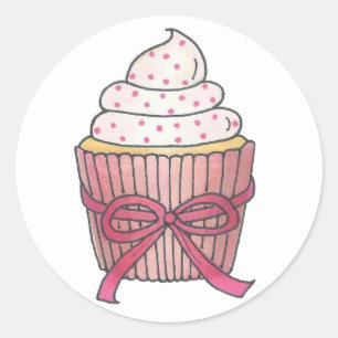 Pink Cupcake Bow Sprinkles Baby Brautparty Runder Aufkleber