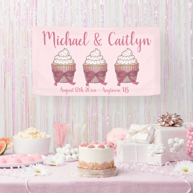 Pink Cupcake Bow Sprinkles Wedding Brautparty Banner (Party)