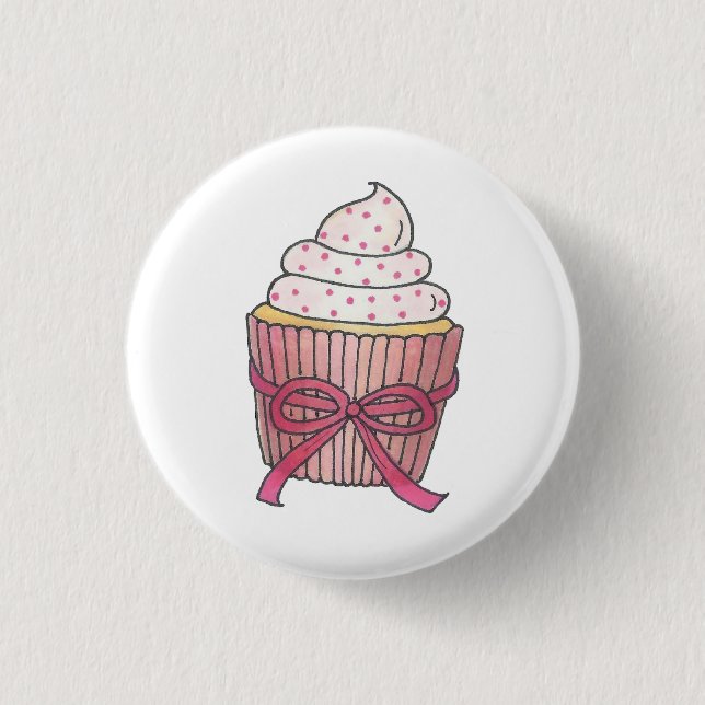 Pink Cupcake Bow Sprinkles Wedding Brautparty Button (Vorderseite)
