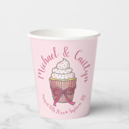 Pink Cupcake Bow Sprinkles Wedding Brautparty Pappbecher