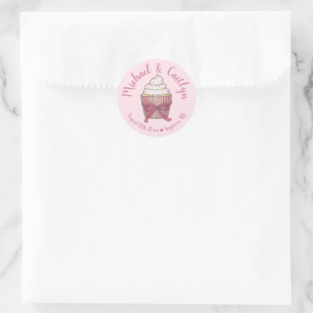 Pink Cupcake Bow Sprinkles Wedding Brautparty Runder Aufkleber (Tasche)