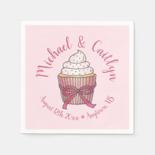 Pink Cupcake Bow Sprinkles Wedding Brautparty Serviette