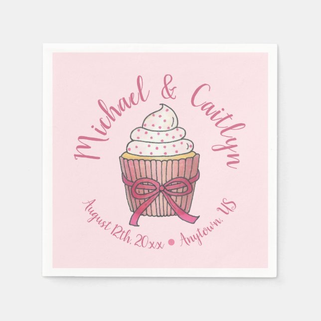 Pink Cupcake Bow Sprinkles Wedding Brautparty Serviette (Vorderseite)