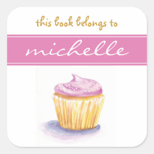 Pink Cupcake Buchzeichen Quadratischer Aufkleber