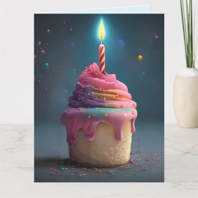 PINK CUPCAKE CANDLE BIG BIRTHDAY CARD KARTE (Vorderseite)