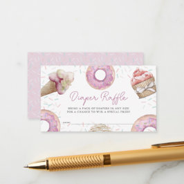 Pink Cupcake & Donut Baby Diaper Raffel Ticket Begleitkarte
