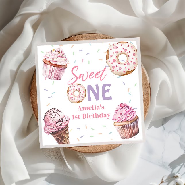 Pink Cupcake & Donut Birthday Paper Napkin Serviette (Von Creator hochgeladen)