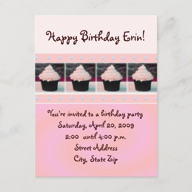 Pink Cupcake Geburtstagsempfehlung Postkarten (Vorderseite)
