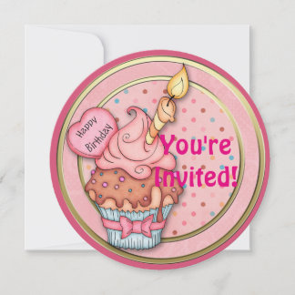 Pink Cupcake Geburtstagsfeierlichkeiten Ankündigun Einladung