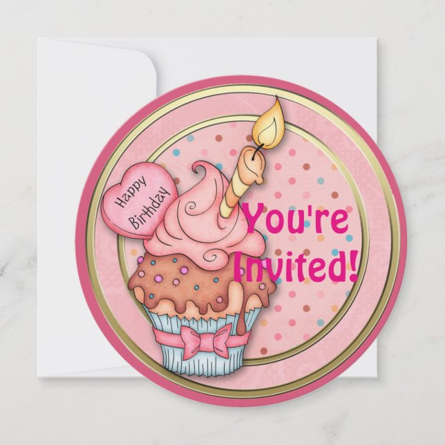 Pink Cupcake Geburtstagsfeierlichkeiten Ankündigun Einladung (Vorderseite)