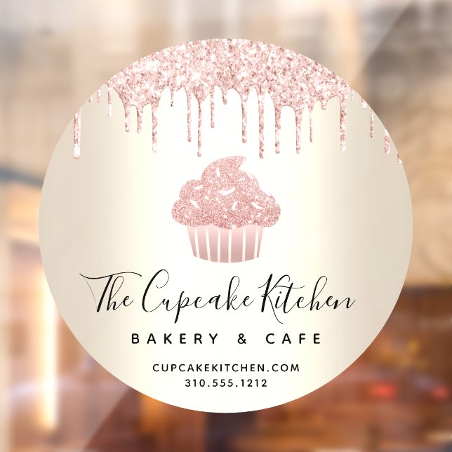 Pink Cupcake Glitzer Tropfen Bäckerei Konditorei C Fensteraufkleber (Blatt 2)