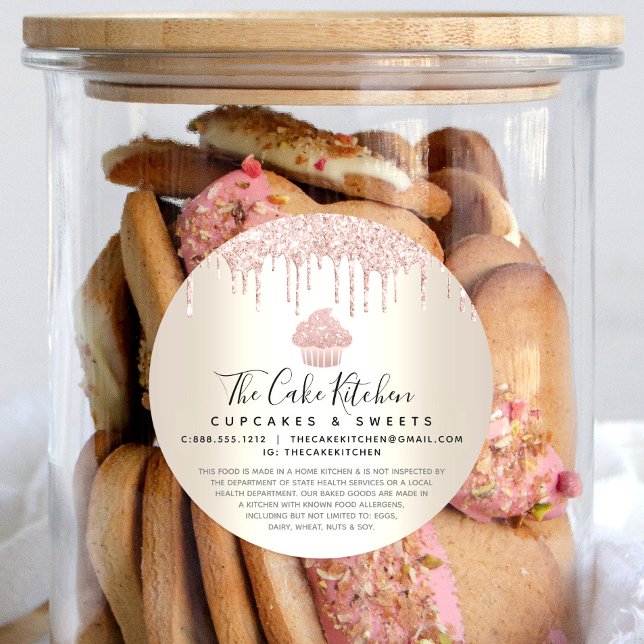 Pink Cupcake Glitzer Tropfen Gold Bäckerei Koch Re Runder Aufkleber (Von Creator hochgeladen)