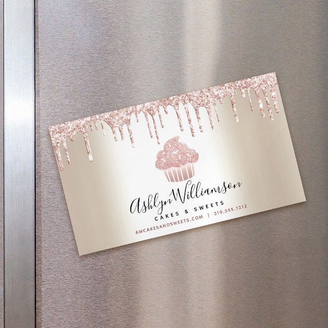 Pink Cupcake Glitzer Tropfen Konditorei Koch Bäcke Magnetische Visitenkarte (Von Creator hochgeladen)