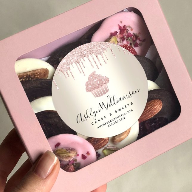 Pink Cupcake Glitzer Tropfen Konditorei Koch Bäcke Runder Aufkleber (Von Creator hochgeladen)