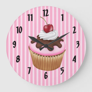 Pink Cupcake Große Wanduhr