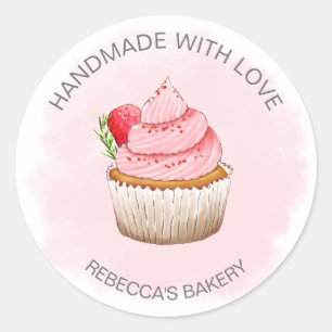 Pink Cupcake Handmade mit Liebe Aufkleber