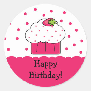 Pink Cupcake Happy Birthday Sticker
