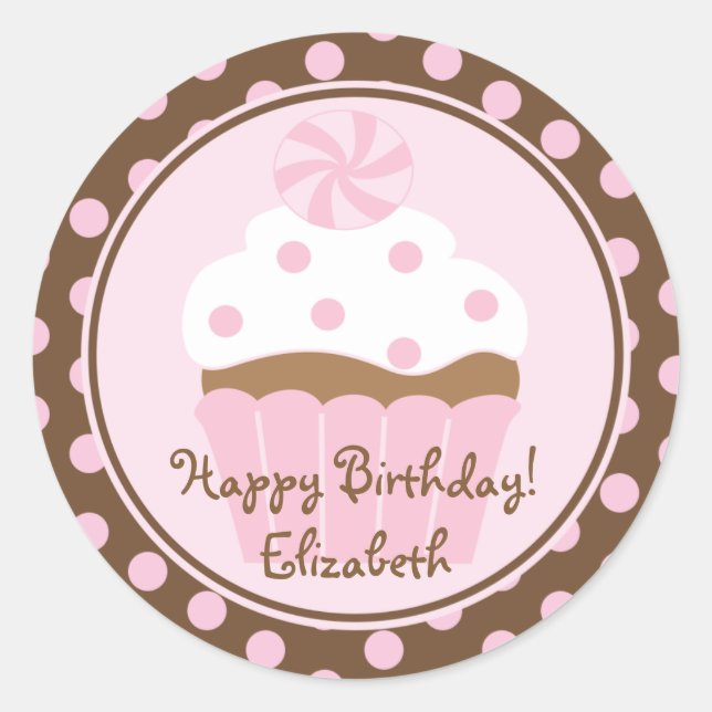 Pink Cupcake Happy Birthday Sticker (Vorderseite)