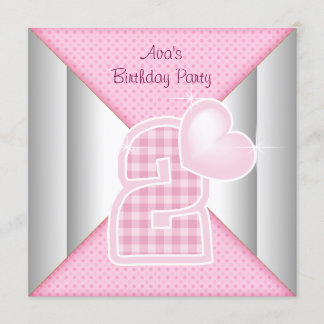 Pink Cupcake Heart Girls 2. Geburtstag Party Einladung