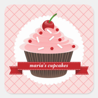 Pink Cupcake Kitchen Labels Quadratischer Aufkleber
