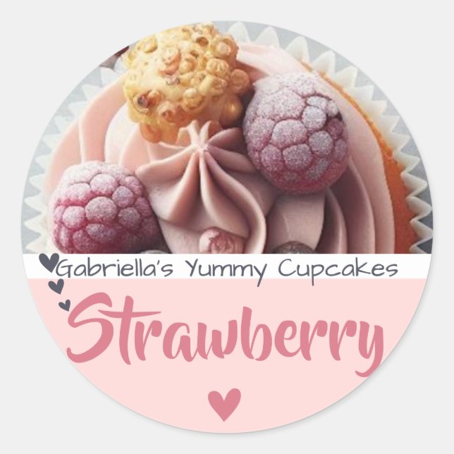 Pink Cupcake Kuchen Fotovorlage Backing Label Runder Aufkleber (Vorderseite)