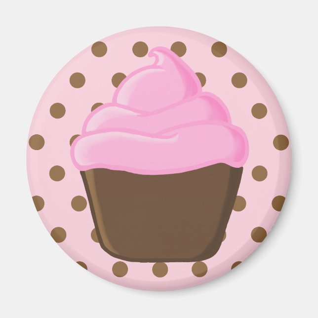 Pink Cupcake mit Pink Polka Dots Magnet (Vorne)