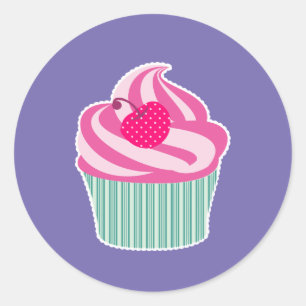 Pink Cupcake mit Polka Dot Cherry Runder Aufkleber