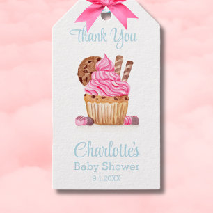 Pink Cupcake mit Schokolade Babydusche Danke Geschenkanhänger