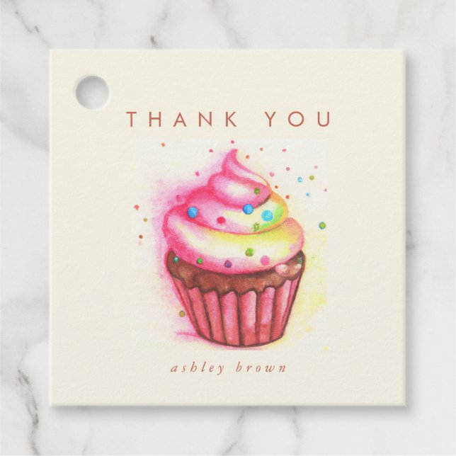 Pink Cupcake mit Sprinkles Geburtstag Danke Geschenkanhänger (Vorderseite)