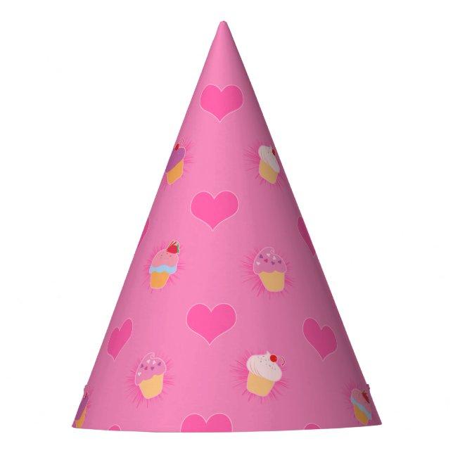 Pink Cupcake Muster Partyhütchen (Vorderseite)