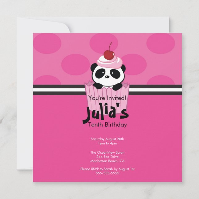 Pink Cupcake Panda Geburtstagsparty Einladung (Vorderseite)