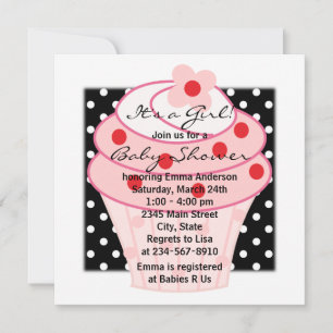 Pink Cupcake Pink Black Polka Dot Baby Dusche Einladung