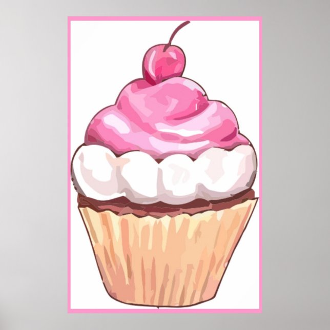 Pink Cupcake Poster Artwork - Wand an Design Küche (Vorne)
