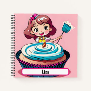 Pink Cupcake Prinzessin mit anpassbarem Namensschi Notizbuch