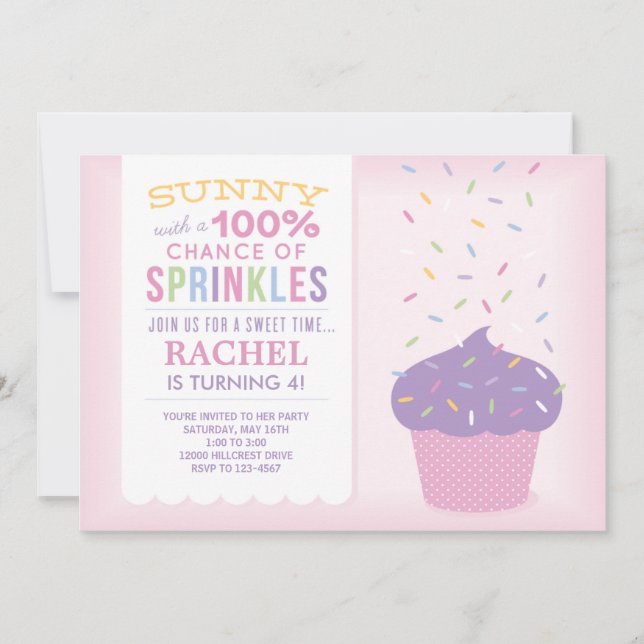 Pink Cupcake Sprinkles Geburtstagskarte Einladung (Vorderseite)