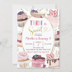 Pink Cupcake Sweet 3. Geburtstag Einladung