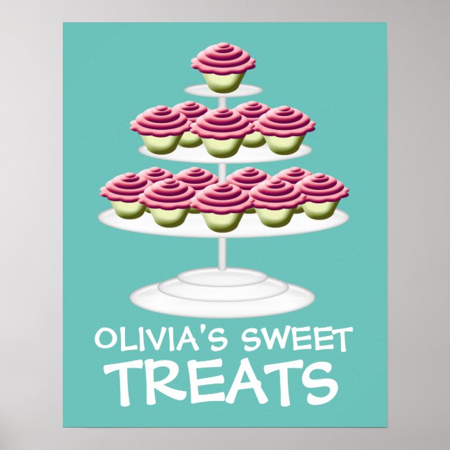 Pink Cupcake Tower Sweet Leckereien Unterschreiben Poster (Vorne)