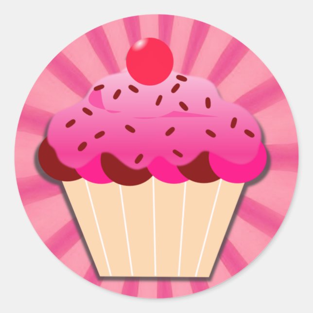 Pink Cupcake und Sprinklen Runder Aufkleber (Vorderseite)