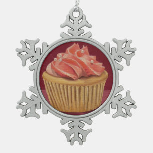Pink Cupcake Weihnachtsschmuck Schneeflocken Zinn-Ornament