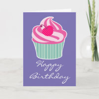 Pink Cupcake WIth Polka Dot Cherry Happy Birthday
