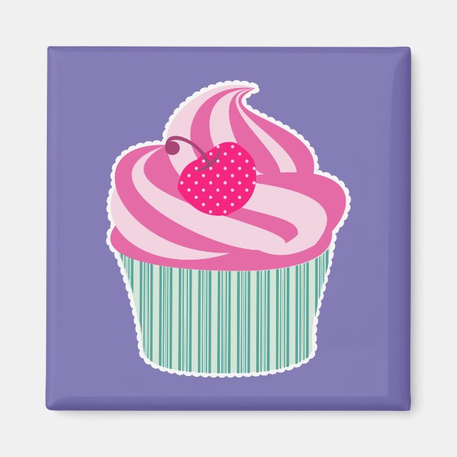 Pink Cupcake WIth Polka Dot Cherry Magnet (Vorne)