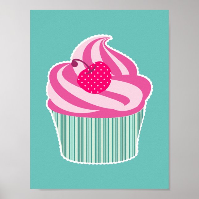 Pink Cupcake WIth Polka Dot Cherry Poster (Vorne)