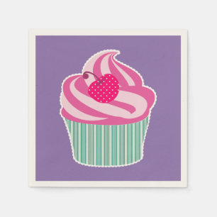 Pink Cupcake WIth Polka Dot Cherry Serviette