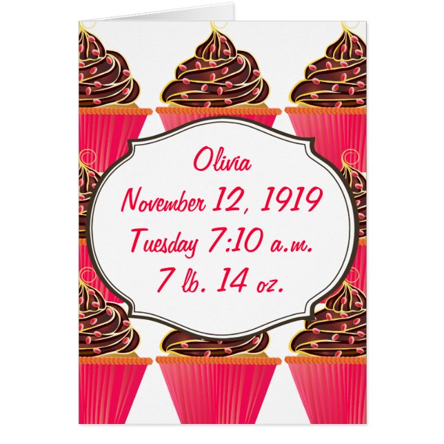 Pink Cupcakes Baby Girl Ankündigungen (Vorne)